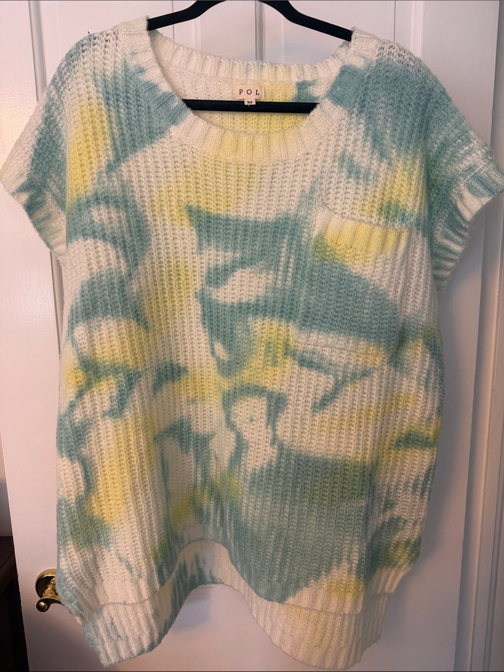 POL Women's Cream Sweater with Blue & Yellow Tie-Dye Accents